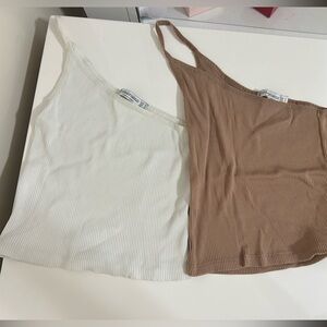 Ribbed White and Brown Tank Tops